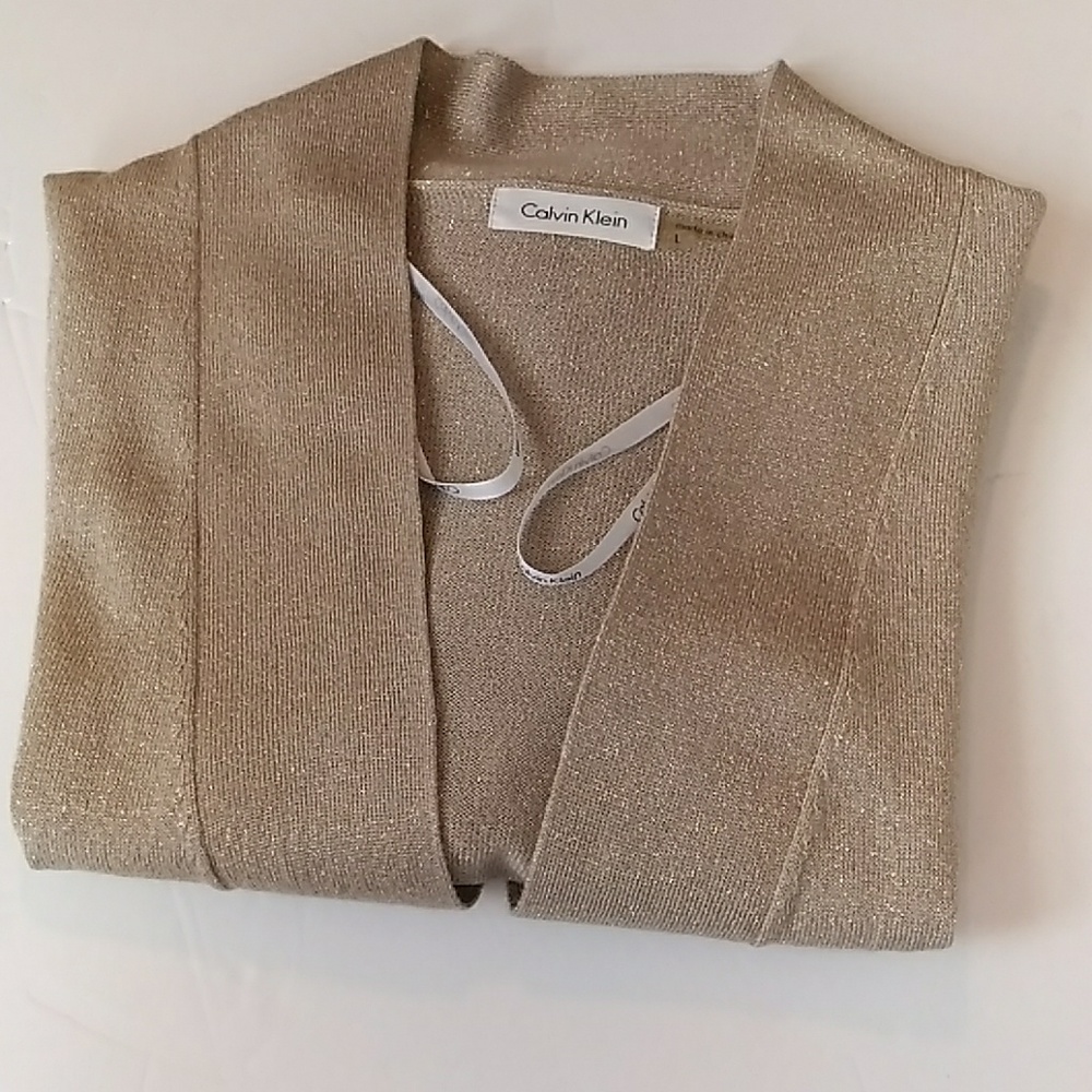 Calvin Klein women's sweater metallic shrug L gold